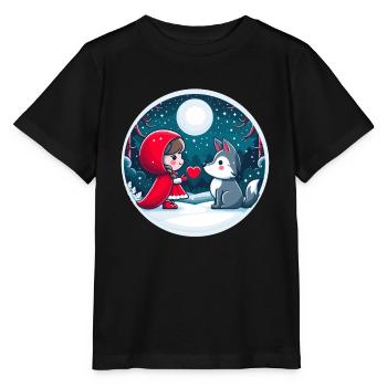 Conte de fées Petit Chaperon Rouge Loup Enfants Coeur Lune Mignon - T-shirt bio MINI CREATOR Stanley/Stella Enfant - noir - Devant - Mikhail (115cm)