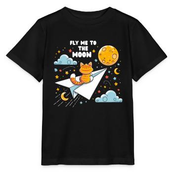Katze Papierflieger Mond Kinder Niedlich Sterne - Stanley/Stella Kinder T-Shirt MINI CREATOR  - Schwarz - Vorne - Mikhail (115cm)