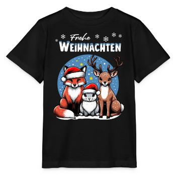 Fox, hare and deer wish you a Merry Christmas - Stanley/Stella MINI CREATOR Kids’ T-Shirt - black - Front - Mikhail (115cm)