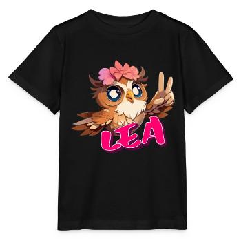 LEA - Schöner Mädchen Name mit süßer EULE - Stanley/Stella Kinder T-Shirt MINI CREATOR  - Schwarz - Vorne - Mikhail (115cm)