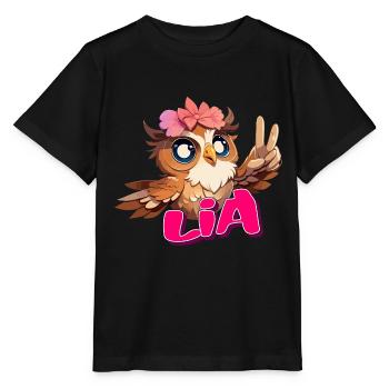 LIA - Beautiful girl name with cute OWL - Stanley/Stella MINI CREATOR Kids’ T-Shirt - black - Front - Mikhail (115cm)