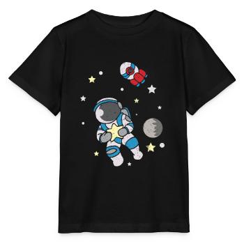 L’astronaute vole en apesanteur en combinaison spatiale - T-shirt bio MINI CREATOR Stanley/Stella Enfant - noir - Devant - Mikhail (115cm)