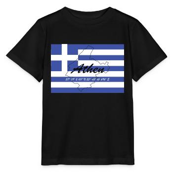 Athen - Hauptstadt mit GPS & Flagge - Stanley/Stella Kinder T-Shirt MINI CREATOR  - Schwarz - Vorne - Mikhail (115cm)