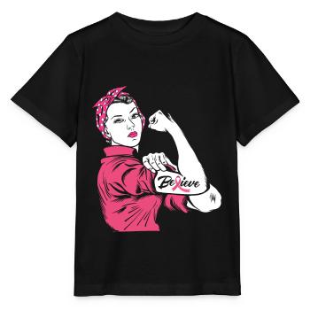 Brustkrebs Krebs Rosa Schleife Believe Frau - Stanley/Stella Kinder T-Shirt MINI CREATOR  - Schwarz - Vorne - Mikhail (115cm)