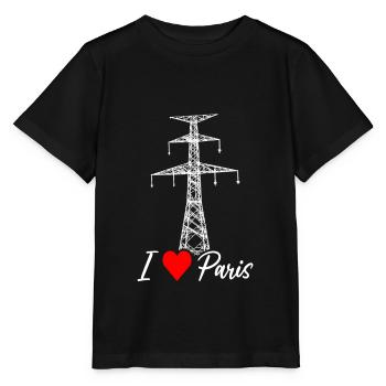 Paris Eiffelturm Strommast Elektriker Satire Liebe - Stanley/Stella Kinder T-Shirt MINI CREATOR  - Schwarz - Vorne - Mikhail (115cm)
