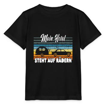 Mein Hotel steht auf Rädern - Wohnwagen Camping - Stanley/Stella Kinder T-Shirt MINI CREATOR  - Schwarz - Vorne - Mikhail (115cm)