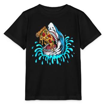 Pizzakostüm Pizza Fan Hai isst Pizza Pizzen Backen - Stanley/Stella Kinder T-Shirt MINI CREATOR  - Schwarz - Vorne - Mikhail (115cm)
