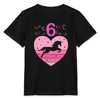 6th Birthday Girl Six 6 Years Horse Unicorn - Stanley/Stella MINI CREATOR Kids’ T-Shirt - black - Front - Mikhail (115cm)