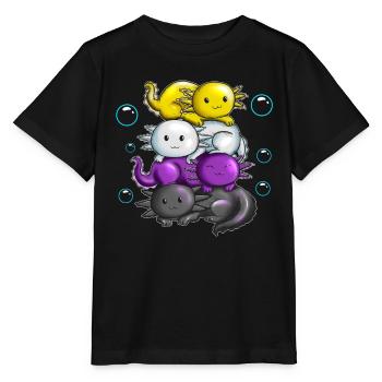 Vier Molche Axolotl schmusen kuscheln unter Wasser - Stanley/Stella Kinder T-Shirt MINI CREATOR  - Schwarz - Vorne - Mikhail (115cm)