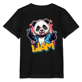 LIAM - Handsome Boy Name with Cool Panda - Stanley/Stella MINI CREATOR Kids’ T-Shirt - black - Front - Mikhail (115cm)