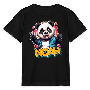 NOAH - Handsome boy name with cool panda - Stanley/Stella MINI CREATOR Kids’ T-Shirt - black - Front - Mikhail (115cm)