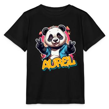 AUREL - Beau prénom de garçon avec un panda cool - T-shirt bio MINI CREATOR Stanley/Stella Enfant - noir - Devant - Mikhail (115cm)