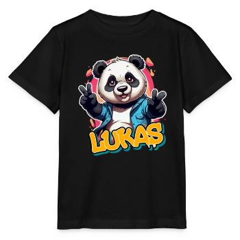 LUKAS - Schöner Jungen Name mit coolem Panda - Stanley/Stella Kinder T-Shirt MINI CREATOR  - Schwarz - Vorne - Mikhail (115cm)