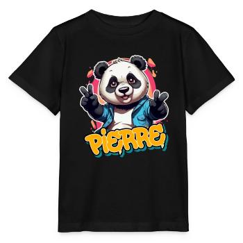 PIERRE - Handsome boy name with cool panda - Stanley/Stella MINI CREATOR Kids’ T-Shirt - black - Front - Mikhail (115cm)