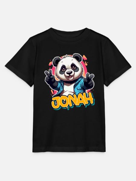 JONAH - Schöner Jungen Name mit coolem Panda - Stanley/Stella Kinder T-Shirt MINI CREATOR - Schwarz