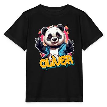 OLIVER - Handsome Boy Name with Cool Panda - Stanley/Stella MINI CREATOR Kids’ T-Shirt - black - Front - Mikhail (115cm)