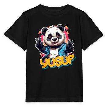 YUSUF - Handsome boy name with cool panda - Stanley/Stella MINI CREATOR Kids’ T-Shirt - black - Front - Mikhail (115cm)
