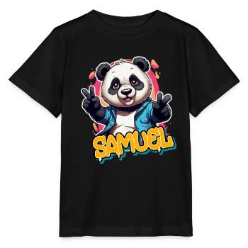 SAMUEL - Handsome boy name with cool panda - Stanley/Stella MINI CREATOR Kids’ T-Shirt - black - Front - Mikhail (115cm)