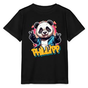 PHILLIPP - Beau prénom de garçon avec un panda cool - T-shirt bio MINI CREATOR Stanley/Stella Enfant - noir - Devant - Mikhail (115cm)