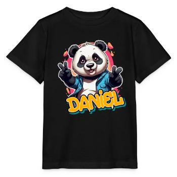 DANIEL - Handsome Boy Name with Cool Panda - Stanley/Stella MINI CREATOR Kids’ T-Shirt - black - Front - Mikhail (115cm)