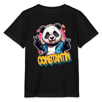 CONSTANTIN - Schöner Jungen Name mit coolem Panda - Stanley/Stella Kinder T-Shirt MINI CREATOR  - Schwarz - Vorne - Mikhail (115cm)