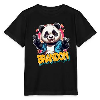 BRANDON - Beau nom de garçon avec Cool Panda - T-shirt bio MINI CREATOR Stanley/Stella Enfant - noir - Devant - Mikhail (115cm)