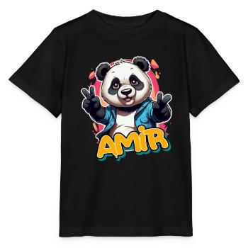AMIR - Beau nom de garçon avec Cool Panda - T-shirt bio MINI CREATOR Stanley/Stella Enfant - noir - Devant - Mikhail (115cm)