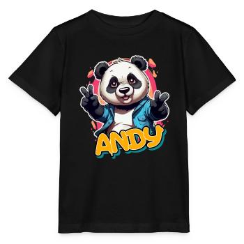 ANDY - Beau nom de garçon avec Cool Panda - T-shirt bio MINI CREATOR Stanley/Stella Enfant - noir - Devant - Mikhail (115cm)