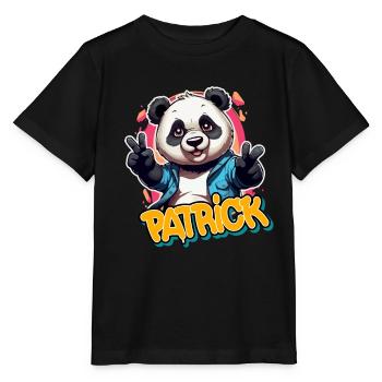 PATRICK - Schöner Jungen Name mit coolem Panda - Stanley/Stella Kinder T-Shirt MINI CREATOR  - Schwarz - Vorne - Mikhail (115cm)