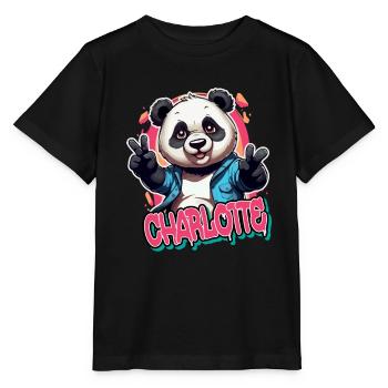 CHARLOTTE - Beau prénom de fille avec panda cool - T-shirt bio MINI CREATOR Stanley/Stella Enfant - noir - Devant - Mikhail (115cm)