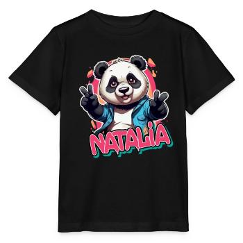 NATALIA - Beautiful girl name with cool panda - Stanley/Stella MINI CREATOR Kids’ T-Shirt - black - Front - Mikhail (115cm)