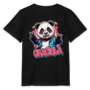 GRACIELA - Beautiful Girl Name with Cool Panda - Stanley/Stella MINI CREATOR Kids’ T-Shirt - black - Front - Mikhail (115cm)