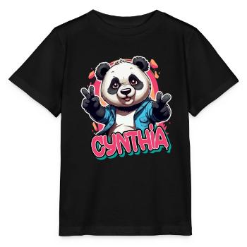 CYNTHIA - Beau nom de fille avec Panda cool - T-shirt bio MINI CREATOR Stanley/Stella Enfant - noir - Devant - Mikhail (115cm)
