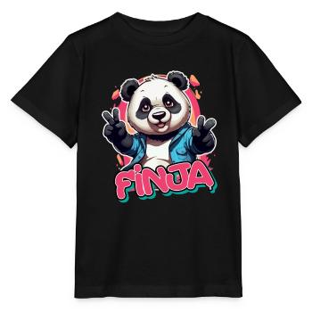 FINJA - Schöner Mädchen Name mit coolem Panda - Stanley/Stella Kinder T-Shirt MINI CREATOR  - Schwarz - Vorne - Mikhail (115cm)