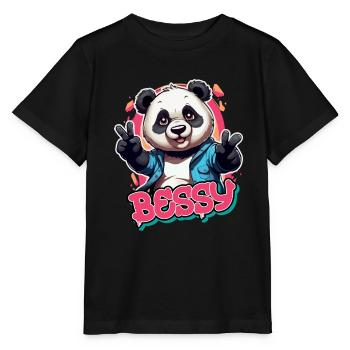 BESSY - Beautiful Girl Name with Cool Panda - Stanley/Stella MINI CREATOR Kids’ T-Shirt - black - Front - Mikhail (115cm)
