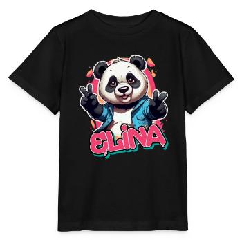 ELINA - Beautiful Girl Name with Cool Panda - Stanley/Stella MINI CREATOR Kids’ T-Shirt - black - Front - Mikhail (115cm)