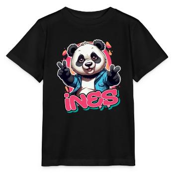 INES - Beautiful girl name with cool panda - Stanley/Stella MINI CREATOR Kids’ T-Shirt - black - Front - Mikhail (115cm)
