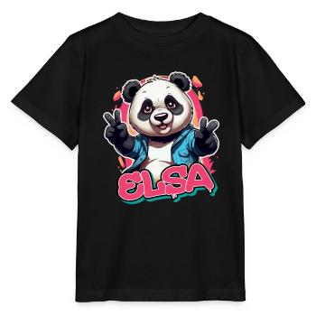 ELSA - Schöner Mädchen Name mit coolem Panda - Stanley/Stella Kinder T-Shirt MINI CREATOR  - Schwarz - Vorne - Mikhail (115cm)