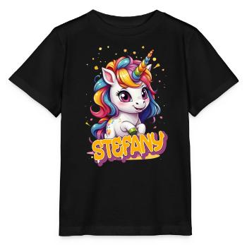 STEFANY - Beautiful girl name with cute unicorn - Stanley/Stella MINI CREATOR Kids’ T-Shirt - black - Front - Mikhail (115cm)