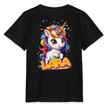 LARA - Beau prénom de fille avec une jolie licorne - T-shirt bio MINI CREATOR Stanley/Stella Enfant - noir - Devant - Mikhail (115cm)