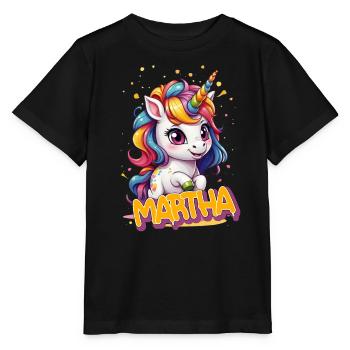 MARTHA - Schöner Mädchen Name mit süßem Einhorn - Stanley/Stella Kinder T-Shirt MINI CREATOR  - Schwarz - Vorne - Mikhail (115cm)