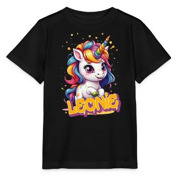 LEONIE - Beautiful girl name with cute unicorn - Stanley/Stella MINI CREATOR Kids’ T-Shirt - black - Front - Mikhail (115cm)