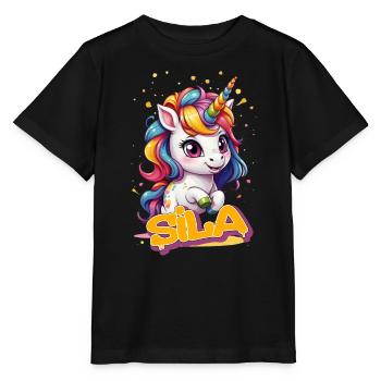 SILA - Schöner Mädchen Name mit süßem Einhorn - Stanley/Stella Kinder T-Shirt MINI CREATOR  - Schwarz - Vorne - Mikhail (115cm)