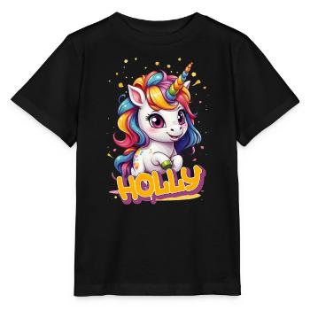HOLLY - Beautiful girl name with cute unicorn - Stanley/Stella MINI CREATOR Kids’ T-Shirt - black - Front - Mikhail (115cm)