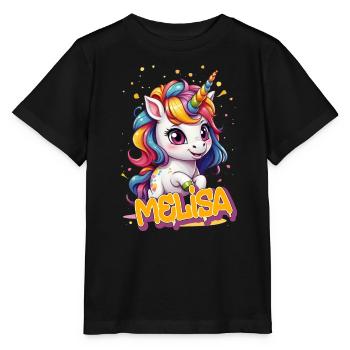 MELISA - Schöner Mädchen Name mit süßem Einhorn - Stanley/Stella Kinder T-Shirt MINI CREATOR  - Schwarz - Vorne - Mikhail (115cm)