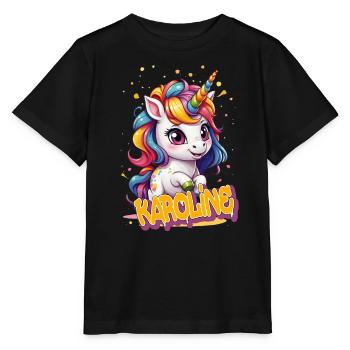 KAROLINE - Beau prénom de fille avec une jolie licorne - T-shirt bio MINI CREATOR Stanley/Stella Enfant - noir - Devant - Mikhail (115cm)