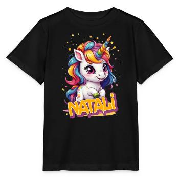 NATALI - Beautiful girl name with cute unicorn - Stanley/Stella MINI CREATOR Kids’ T-Shirt - black - Front - Mikhail (115cm)