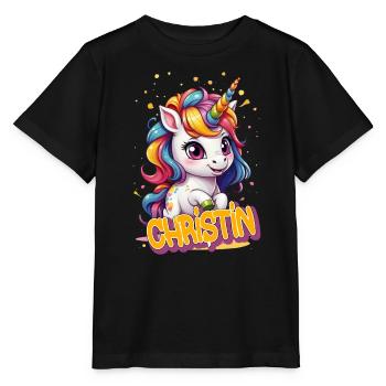 CHRISTIN - Beautiful girl name with cute unicorn - Stanley/Stella MINI CREATOR Kids’ T-Shirt - black - Front - Mikhail (115cm)