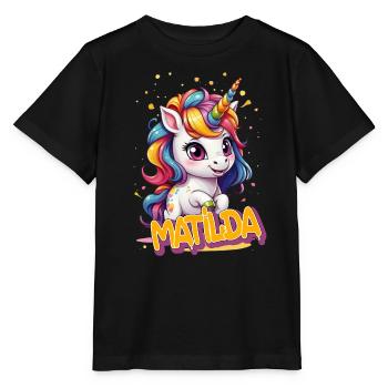 MATILDA - Schöner Mädchen Name mit süßem Einhorn - Stanley/Stella Kinder T-Shirt MINI CREATOR  - Schwarz - Vorne - Mikhail (115cm)