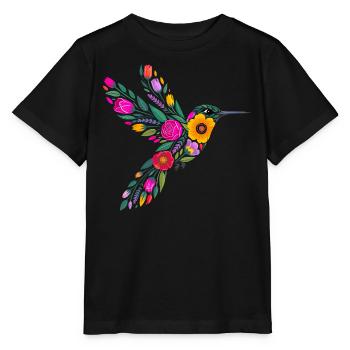 Graphisme Colibri Fleurs - T-shirt bio MINI CREATOR Stanley/Stella Enfant - noir - Devant - Mikhail (115cm)